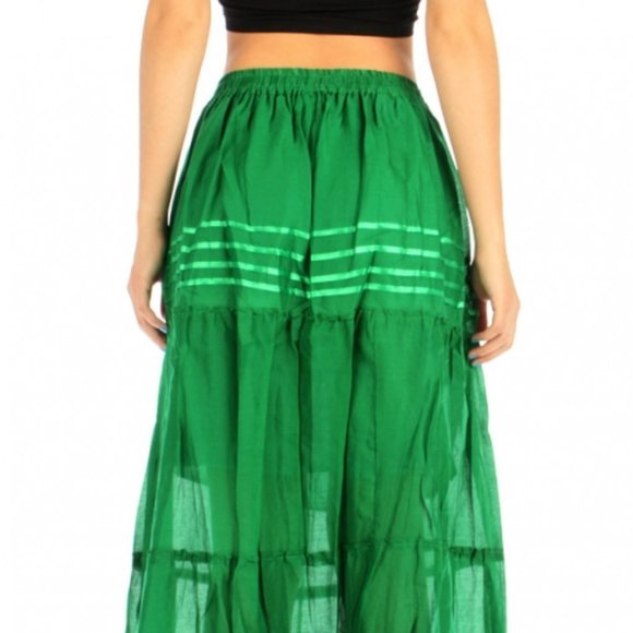 HIGHNESS NYC Beach Breeze Light Sheer Summer Cotton Green Ruffle Skirt OS - Picture 6 of 7